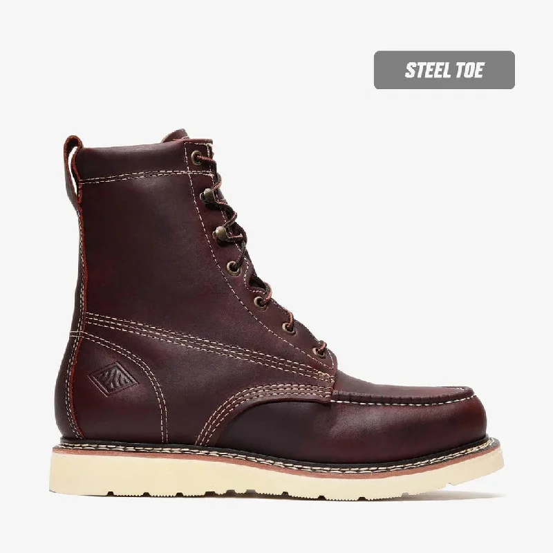 Vintage - style men's western boots with a square toe and spur ledgeBonanza Frontier Classic 8" Moc Toe Work Boots - Steel Toe Vintage - style men's western boots with a square toe and spur ledgeBonanza Frontier Classic 8" Moc Toe Work Boots - Steel Toe
