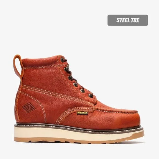 Men's western boots with a scalloped edge and a pull - on strapBonanza Frontier Dual 6" Moc Toe Work Boots - Steel Toe Men's western boots with a scalloped edge and a pull - on strapBonanza Frontier Dual 6" Moc Toe Work Boots - Steel Toe