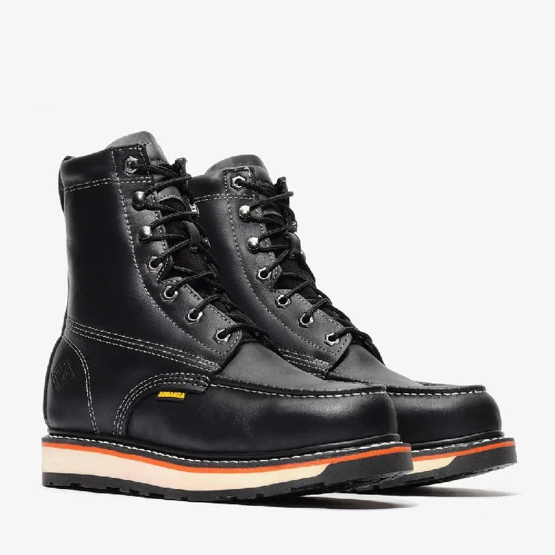 Men's western boots with a concho - studded strap and a pointed toeBonanza Frontier Dual 8" Moc Toe Work Boots (Steel Toe) - Black Men's western boots with a concho - studded strap and a pointed toeBonanza Frontier Dual 8" Moc Toe Work Boots (Steel Toe) - Black