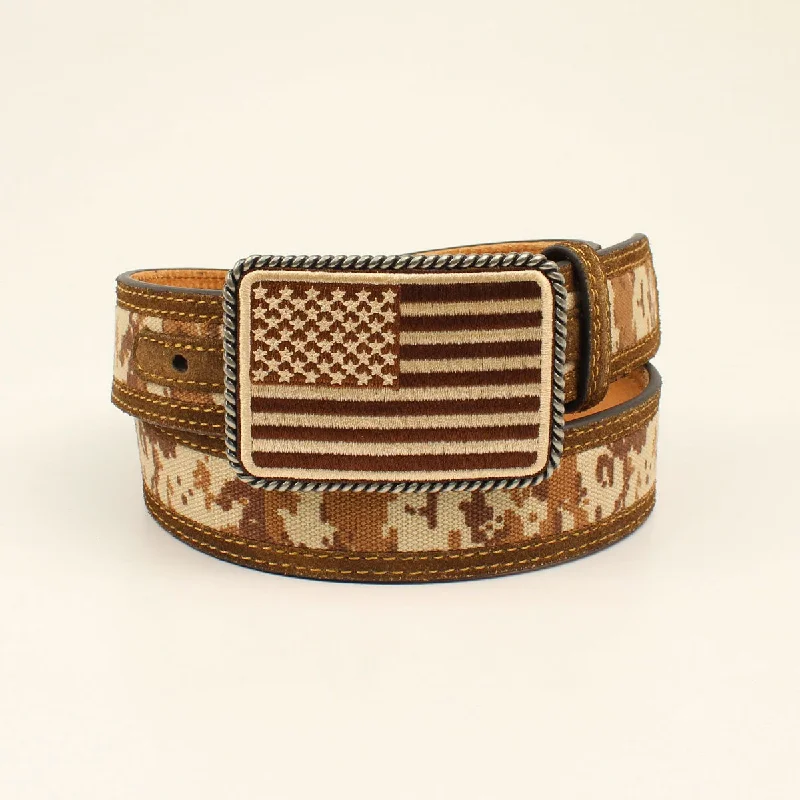 Vintage - style men's western boots with a square toe and spur ledgeAriat Men's Brown Digital Camo Belt