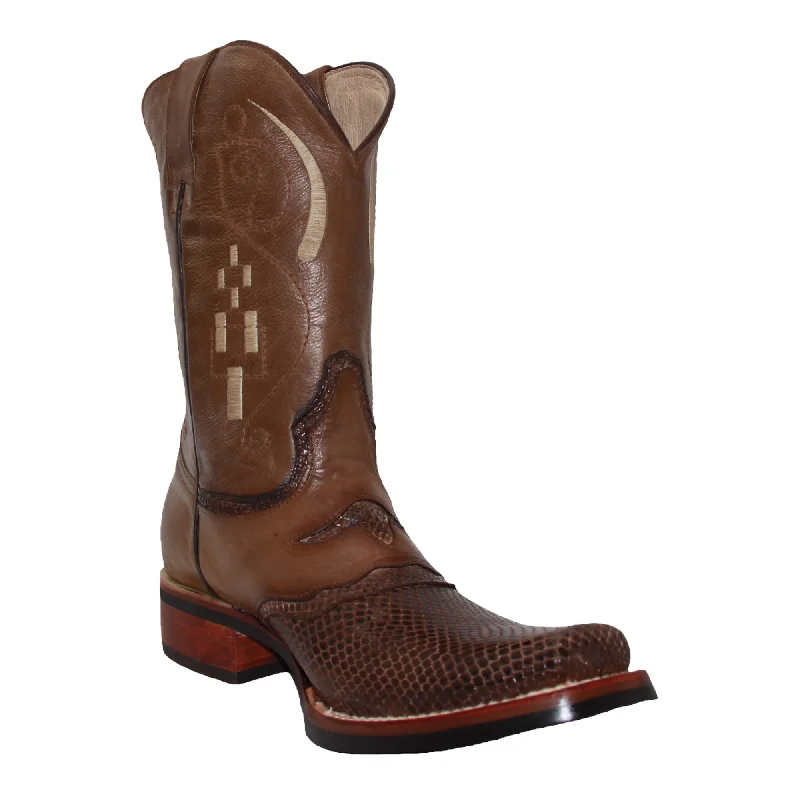Men's western boots with a leather - wrapped heel and a smooth finishMen's Leather Snake Skin Print Square Toe Cowboy Boot Men's western boots with a leather - wrapped heel and a smooth finishMen's Leather Snake Skin Print Square Toe Cowboy Boot