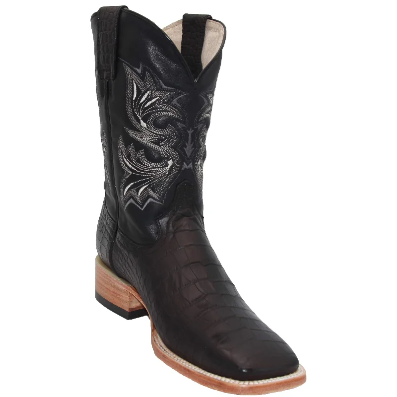 Men's western boots with a rubber sole for traction on various surfacesMens Square Toe Leather Crocodile Print Western Cowboy Boots Men's western boots with a rubber sole for traction on various surfacesMens Square Toe Leather Crocodile Print Western Cowboy Boots