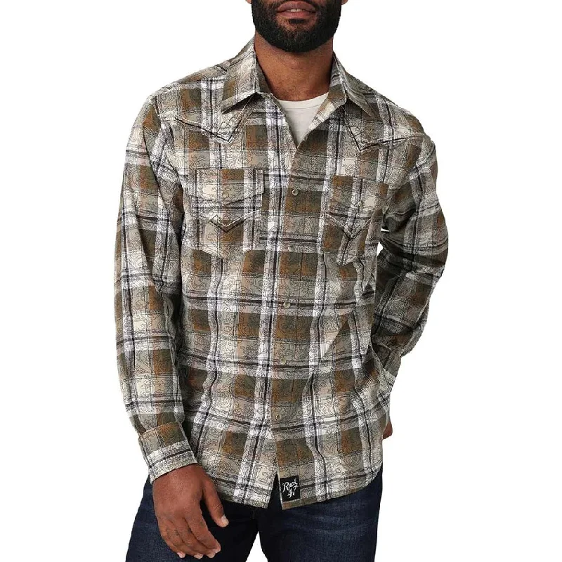 Men's western boots with a traditional western boot silhouette and a polished shineWrangler Rock 47® Men's Embroidered Yoke Long Sleeve Western Snap Shirt - Tan Trench Men's western boots with a traditional western boot silhouette and a polished shineWrangler Rock 47® Men's Embroidered Yoke Long Sleeve Western Snap Shirt - Tan Trench