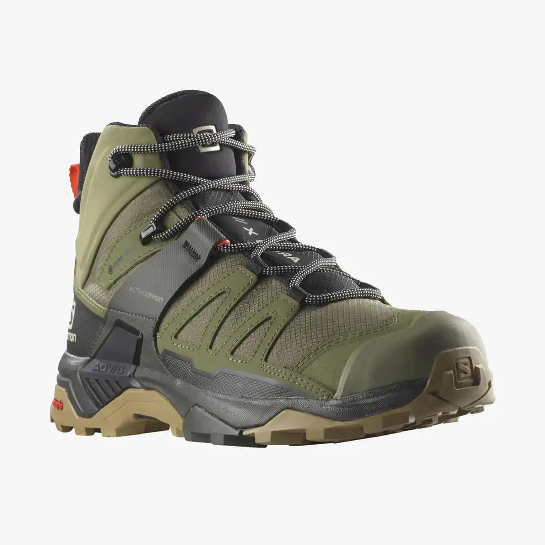 Men's hiking boots with a padded collar for comfortSalomon X Ultra 4 MID GTX Mens Hiking Boot - Deep Lichen Green Peat Kelp Men's hiking boots with a padded collar for comfortSalomon X Ultra 4 MID GTX Mens Hiking Boot - Deep Lichen Green Peat Kelp