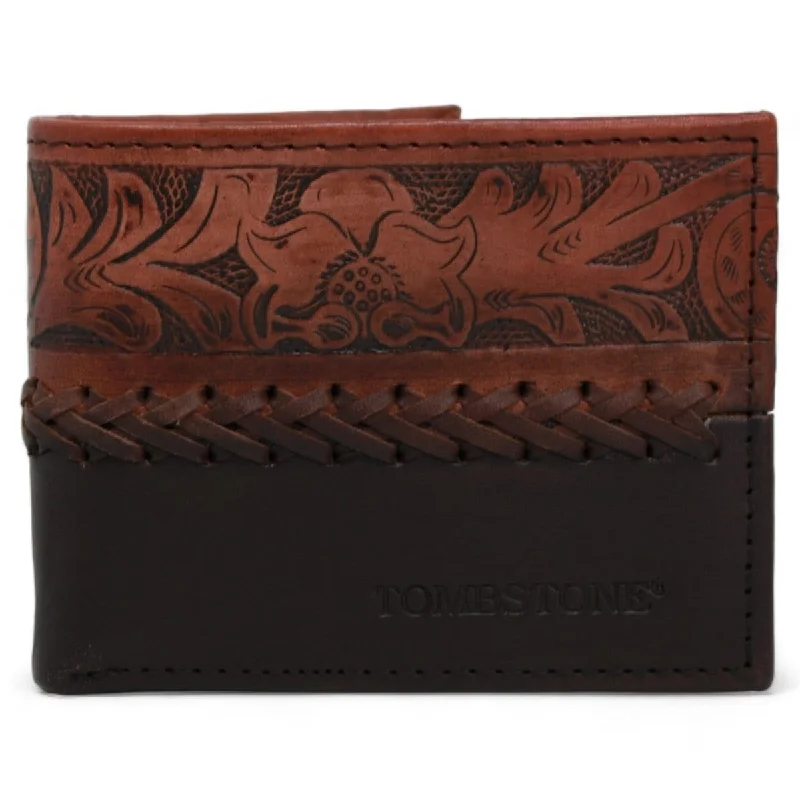 Men's western boots in a rich brown or black leatherTombstone Genuine Leather Flower Chiseled Wallet TOM-W236 Men's western boots in a rich brown or black leatherTombstone Genuine Leather Flower Chiseled Wallet TOM-W236