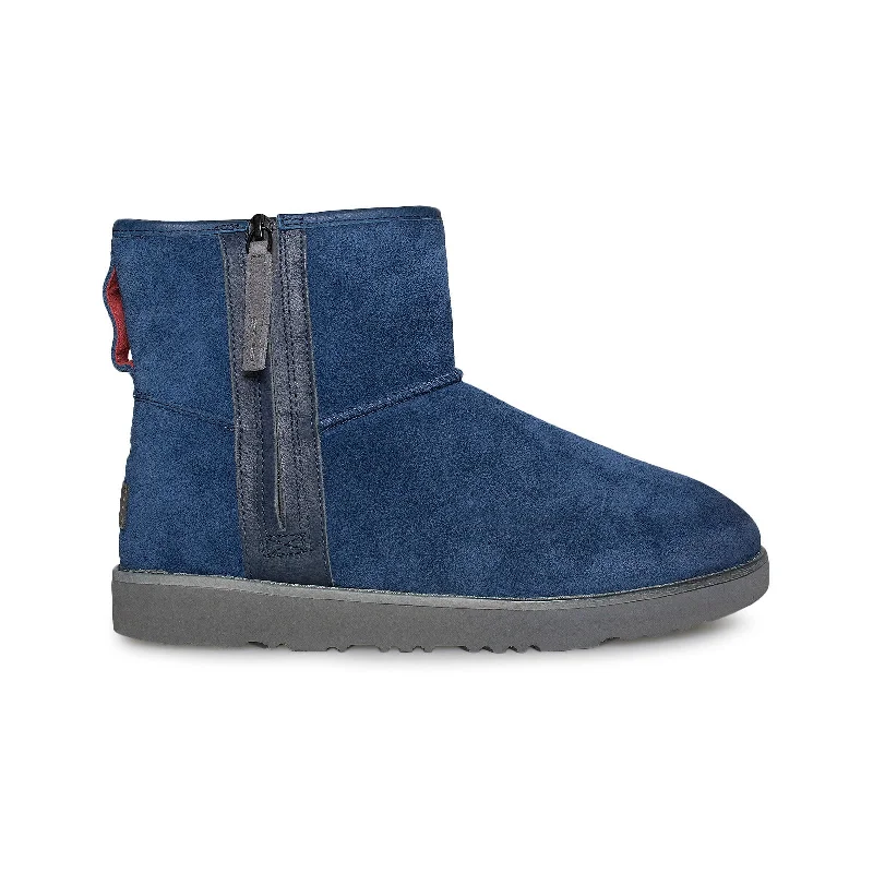 Men's full - grain leather winter boots with waterproof coatingUGG Classic Mini Zip Waterproof New Navy Boots - Men's