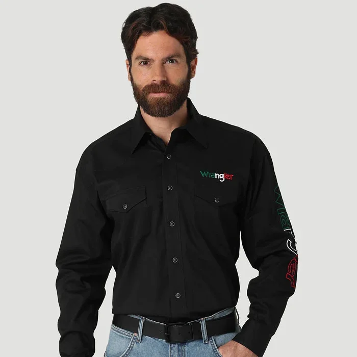 Men's western boots with a leather lining and a padded insoleWrangler® Men's Western Mexico Logo Long Sleeve Shirt Men's western boots with a leather lining and a padded insoleWrangler® Men's Western Mexico Logo Long Sleeve Shirt