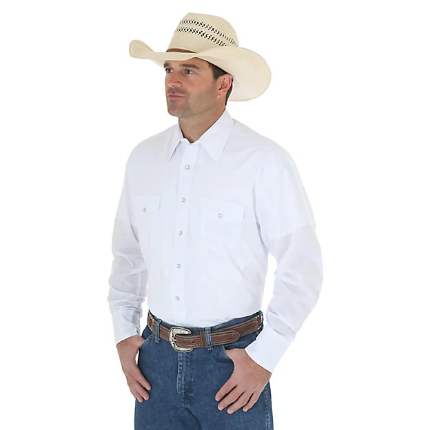 Men's western boots with a tooled leather design on the shaftWrangler® Men's Long Sleeve Western Shirt - White Men's western boots with a tooled leather design on the shaftWrangler® Men's Long Sleeve Western Shirt - White