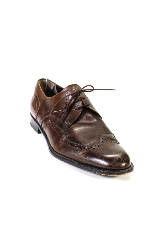 Men's leather formal Oxford shoes with a cap toeBruno Magli Mens Almond Toe Wing Tip Derby Dress Shoes Brown Men's leather formal Oxford shoes with a cap toeBruno Magli Mens Almond Toe Wing Tip Derby Dress Shoes Brown