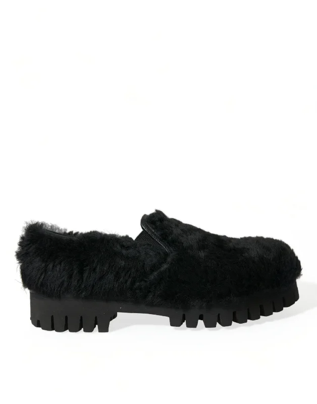 Men's formal shoes with a decorative perforationDolce & Gabbana Elegant Fur Slip On Loafers for Men's Men Men's formal shoes with a decorative perforationDolce & Gabbana Elegant Fur Slip On Loafers for Men's Men