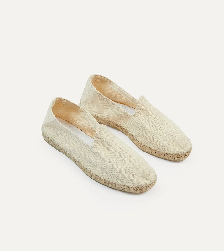 Men's high - quality espadrilles with hand - crafted detailsEcru Herringbone Cotton Espadrilles Men's high - quality espadrilles with hand - crafted detailsEcru Herringbone Cotton Espadrilles