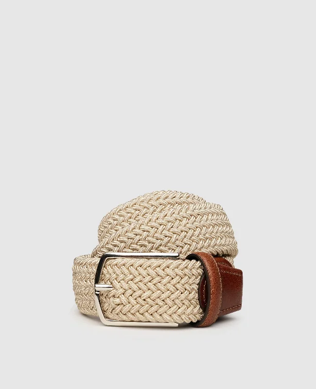Men's boat shoes with a contrast stitchingBraided Belt - Beige
