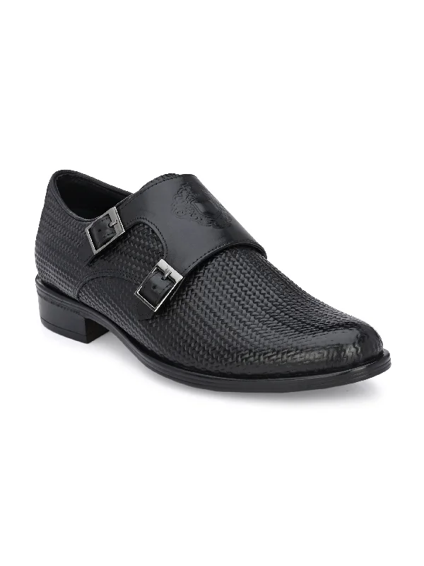 Brogue - style men's formal shoes for a sophisticated lookHitz Men's Black Leather Doble Monk Semi-Formal Shoes Brogue - style men's formal shoes for a sophisticated lookHitz Men's Black Leather Doble Monk Semi-Formal Shoes