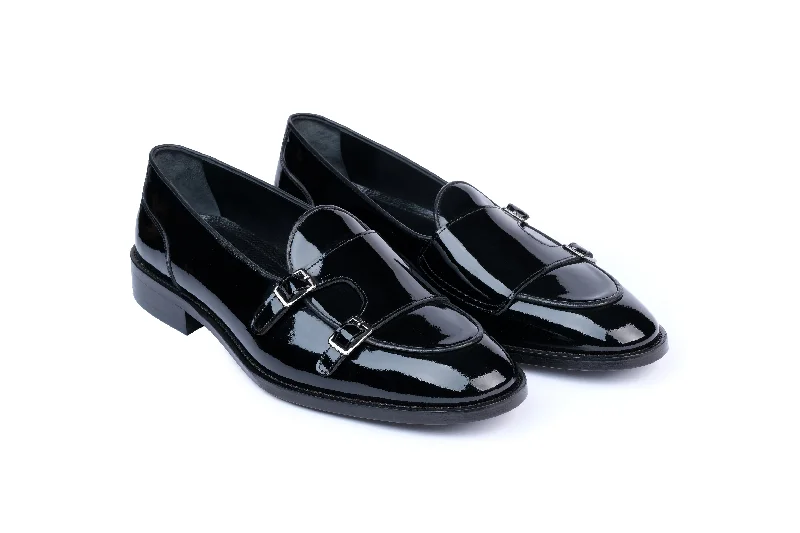 Men's formal shoes in a black or brown leatherOnyx Patent Leather Short Cut Double Monk Men's formal shoes in a black or brown leatherOnyx Patent Leather Short Cut Double Monk