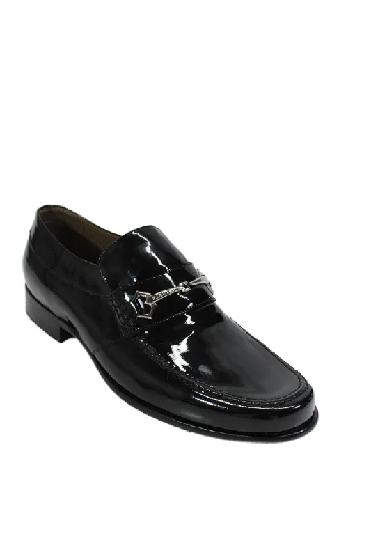 Men's formal shoes with a leather sole and heelTardini Mens Patent Leather Silver Tone Slide On Dress Loafers Black Men's formal shoes with a leather sole and heelTardini Mens Patent Leather Silver Tone Slide On Dress Loafers Black
