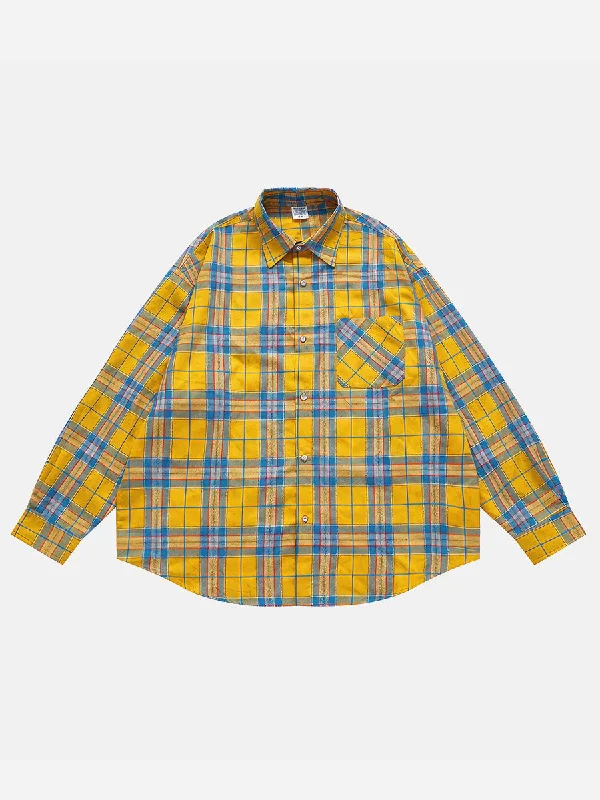 Men's formal shoes with a leather lining for breathabilityVintage Classic Yellow Check Shirt Jacket Men's formal shoes with a leather lining for breathabilityVintage Classic Yellow Check Shirt Jacket