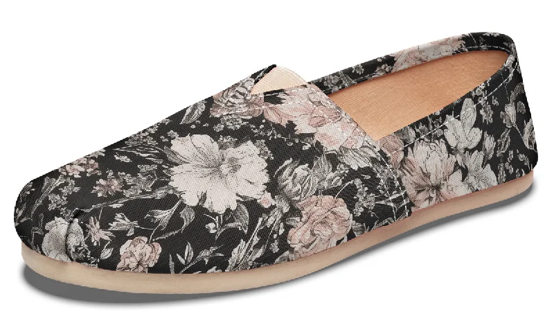 Men's work - appropriate espadrilles for a laid - back officeVintage Peonies Espadrilles - Lightweight Canvas Slip-Ons with Elastic V for Easy Comfort Men's work - appropriate espadrilles for a laid - back officeVintage Peonies Espadrilles - Lightweight Canvas Slip-Ons with Elastic V for Easy Comfort